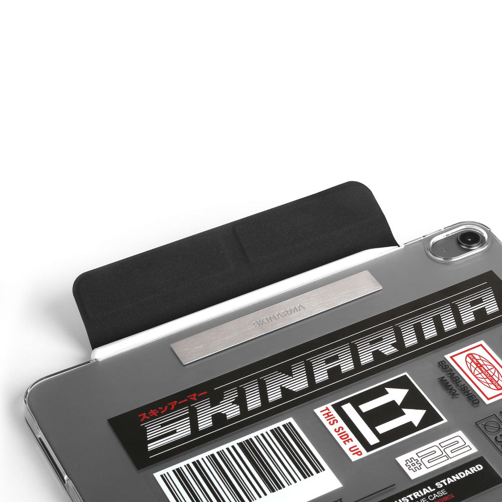 Apple iPad Pro 11 2025 M5 Kılıf SkinArma Sticker Tasarımlı Kalemlikli Arkası Şeffaf Standlı Magnetik Taito Kılıf