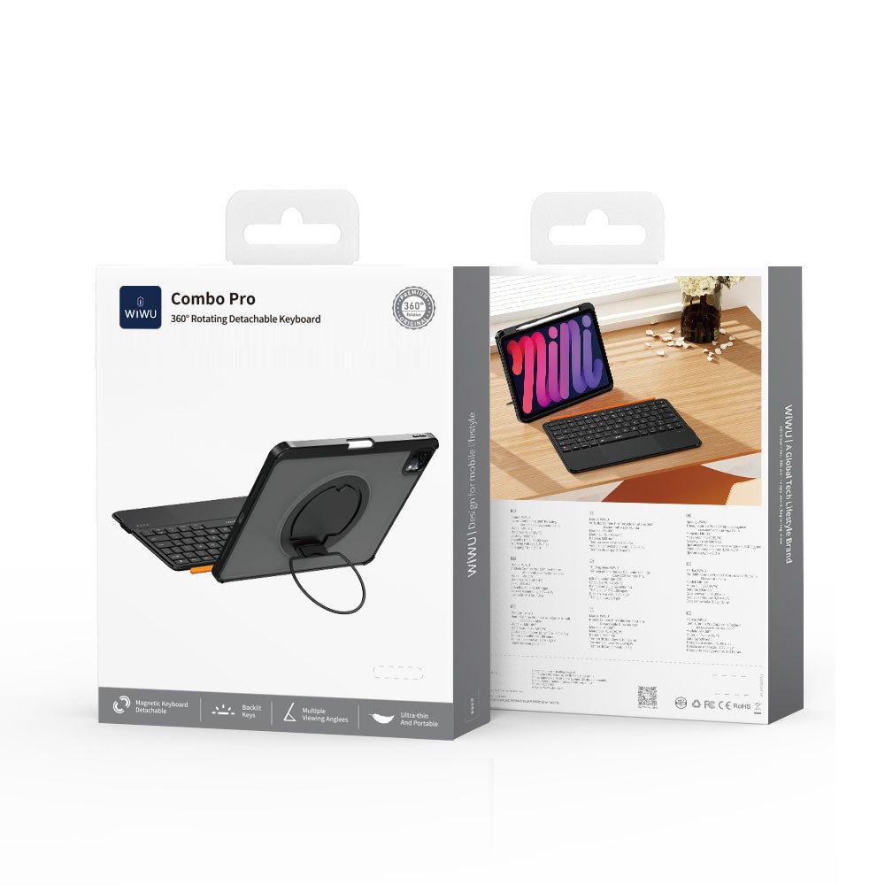 Apple iPad Pro 12.9 2021 (5.Nesil) Wiwu MK-007 Combo Pro Kalem Bölmeli Klavyeli Standlı Kılıf
