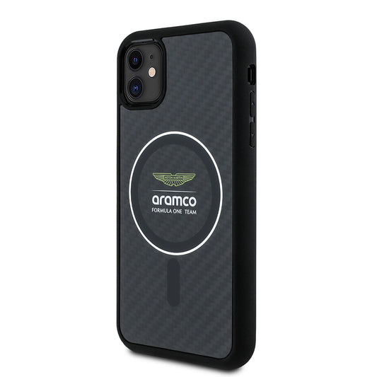Apple iPhone 11 Kılıf Aston Martin Orjinal Lisanslı M-safe Şarj Özellikli Renkli Halka ve Karbon Fiber Tasarımlı Kapak