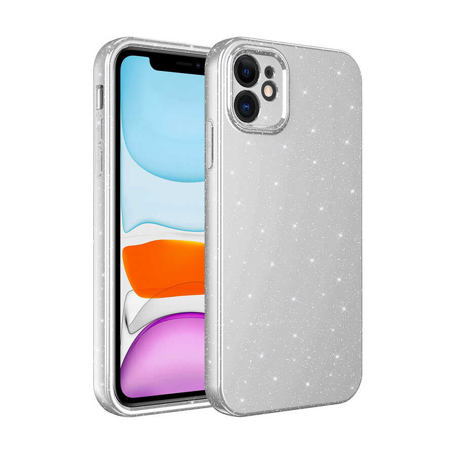 Apple iPhone 12 Kılıf Kamera Korumalı Simli Lüks Zore Koton Kapak