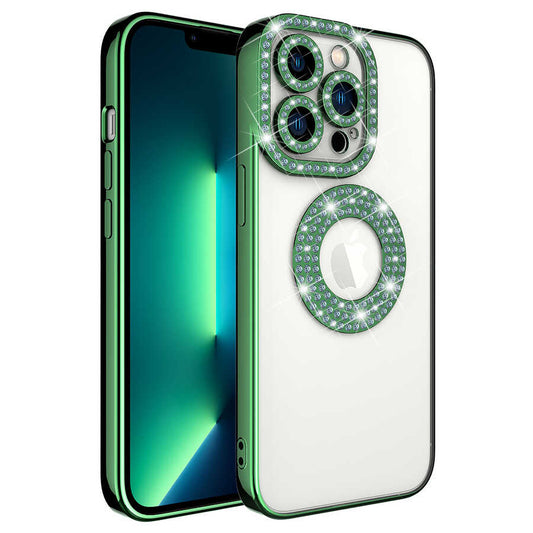 Apple iPhone 12 Pro Kılıf Kamera Korumalı Taş Süslemeli Arkası Şeffaf Zore Asya Kapak