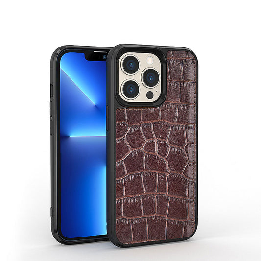 Apple iPhone 13 Pro Max Kılıf Wiwu Croco Pattern Calfskin Orjinal Deri Kapak