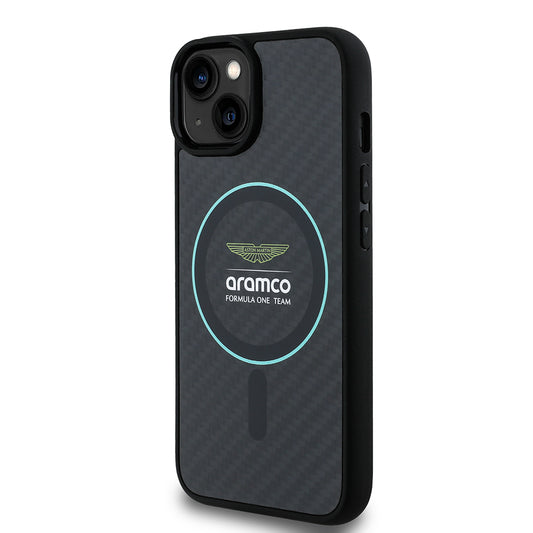 Apple iPhone 14 Kılıf Aston Martin Orjinal Lisanslı M-safe Şarj Özellikli Renkli Halka ve Karbon Fiber Tasarımlı Kapak