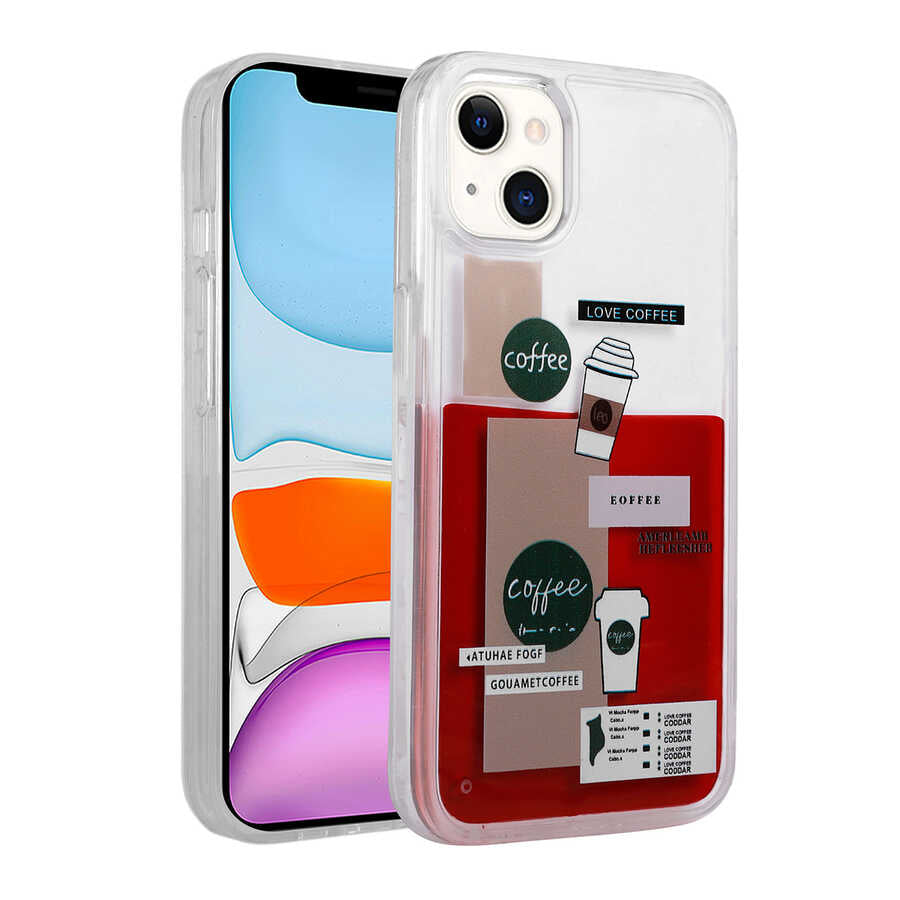 Apple iPhone 14 Kılıf Desenli Sıvılı Zore Drink Silikon Kapak