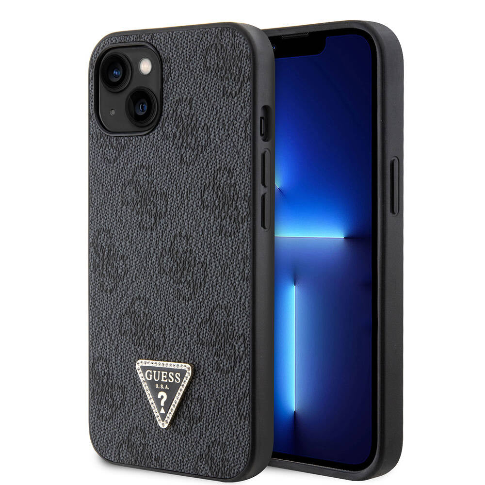 Apple iPhone 14 Kılıf Guess Orjinal Lisanslı PU Deri Taşlı Üçgen Logo 4G Desenli Kapak