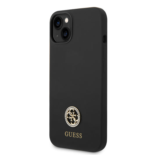 Apple iPhone 14 Kılıf Guess Orjinal Lisanslı Yazı ve Taşlı 4G Logolu Silikon Kapak