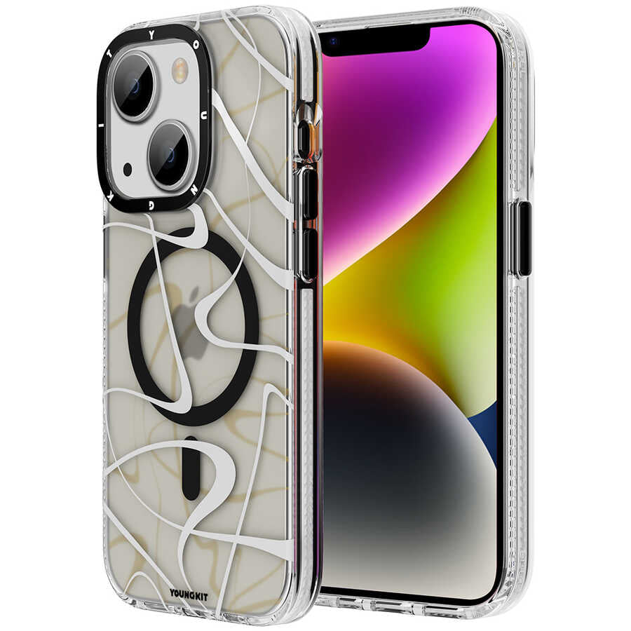 Apple iPhone 14 Kılıf M-safe Şarj Özellikli Youngkit Water-Ink Serisi Kapak