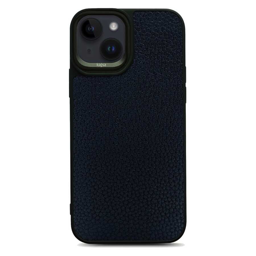 Apple iPhone 14 Kılıf Soft Deri Metal Kamera Çerçeveli Kajsa Litchi Kapak