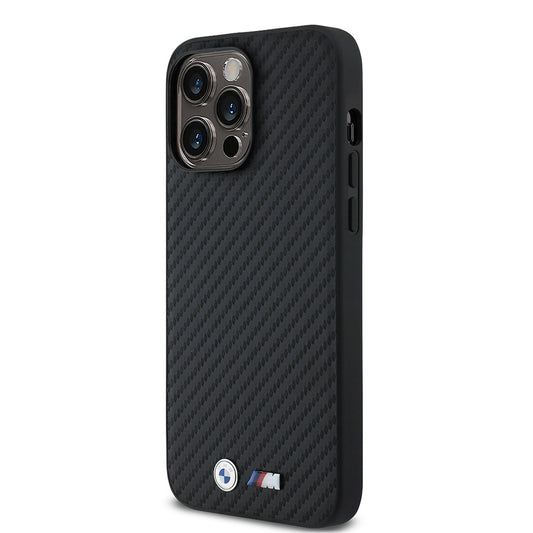 Apple iPhone 14 Pro Max Kılıf BMW Orjinal Lisanslı Karbon Fiber Tasarımlı ve Metal Logolu PU Deri Kapak