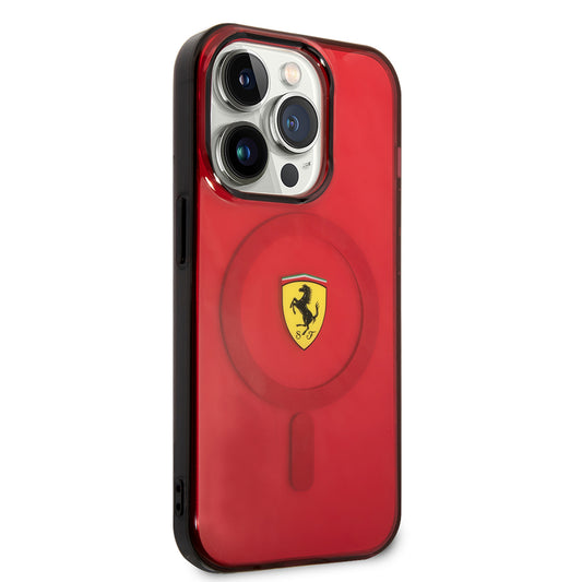 Apple iPhone 14 Pro Max Kılıf Ferrari M-safe Şarj Özellikli Yarı Transparan Dizayn Kapak