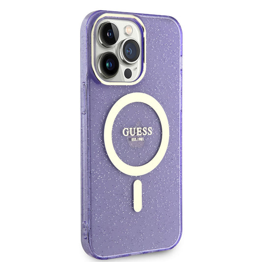 Apple iPhone 14 Pro Max Kılıf GUESS M-safe Şarj Özellikli Glitter Kapak
