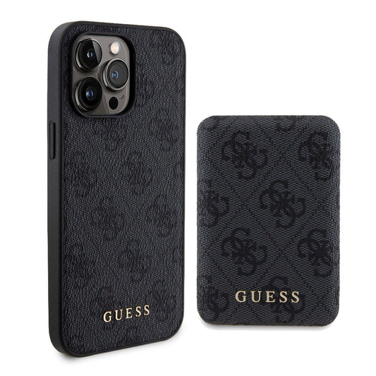 Apple iPhone 14 Pro Max Kılıf Guess Orjinal Lisanslı M-safe Şarj Özellikli Yazı Logolu 4G Desenli Kapak + Powerbank 5000mAh 2in1 Set
