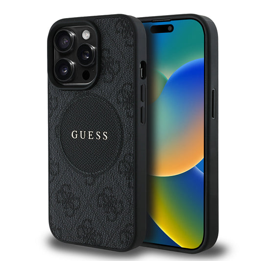 Apple iPhone 14 Pro Max Kılıf Guess Orjinal Lisanslı M-safe Şarj Özellikli Yazı Logolu Circle Classic Kapak