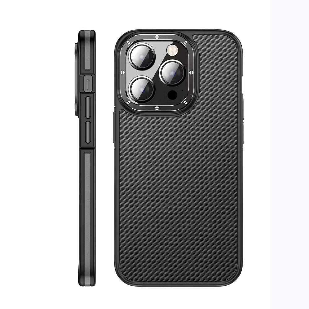 Apple iPhone 14 Pro Max Kılıf Karbon Fiber Görünümlü Wlons Marin Kapak