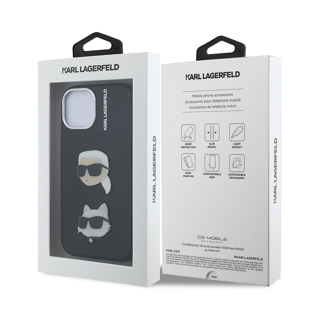 Apple iPhone 15 Kılıf Karl Lagerfeld Orjinal Lisanslı K&C Heads Pin Kapak
