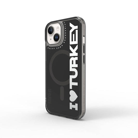 Apple iPhone 15 Kılıf M-safe Şarj Özellikli I Love Turkey Yazı Desenli Wiwu Turkey E Serisi Kapak