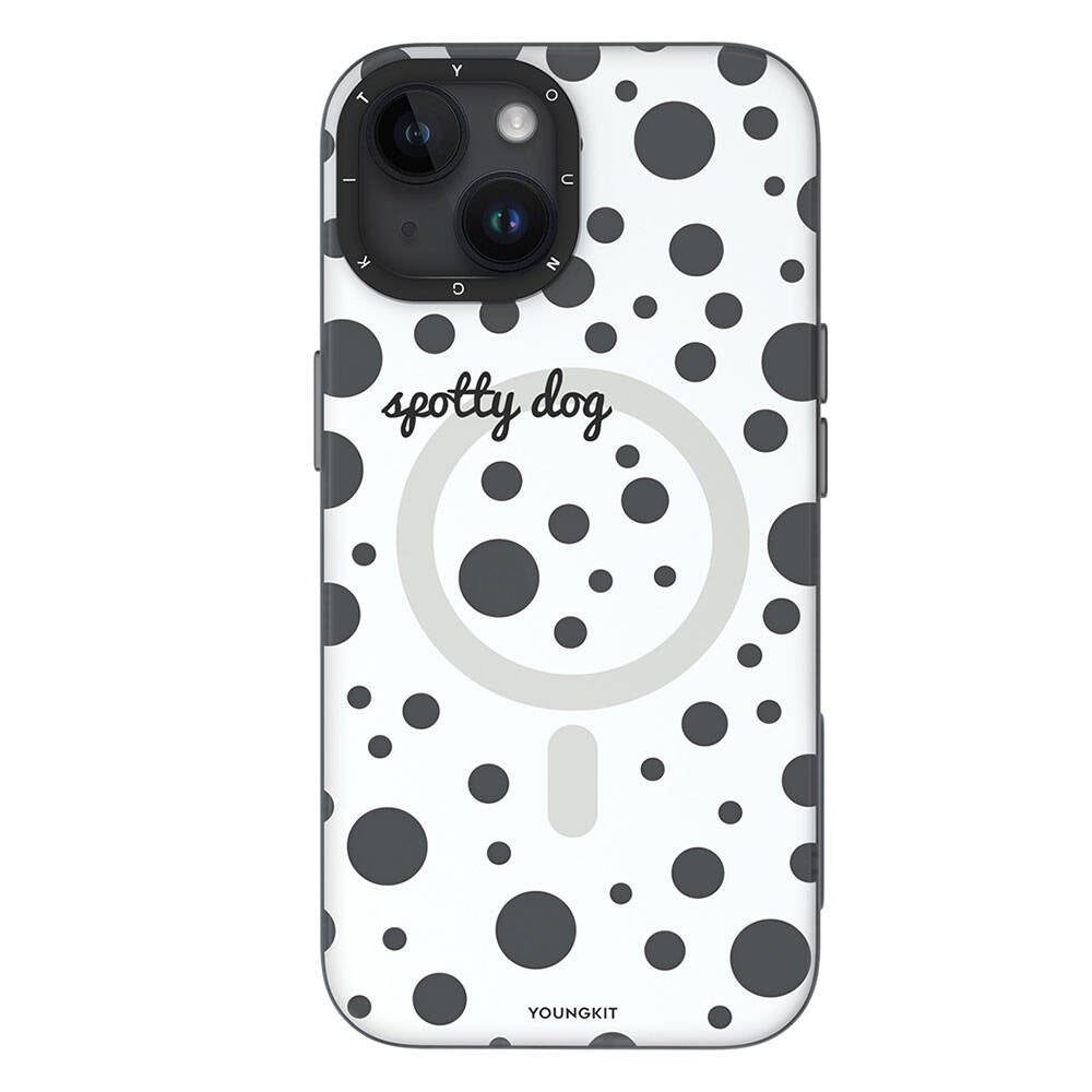 Apple iPhone 15 Kılıf M-safe Şarj Özellikli Polka Dot Desenli Youngkit Spots Serisi Kapak