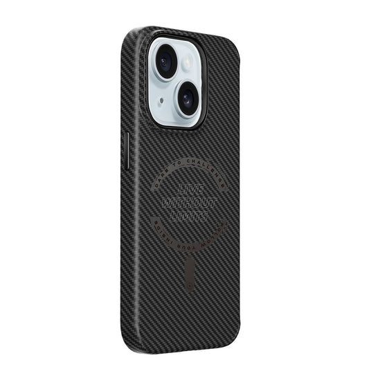 Apple iPhone 15 Kılıf Wiwu LCC-107 Karbon Fiber M-safe Şarj Özellikli Kamera Korumalı Kabon Kapak