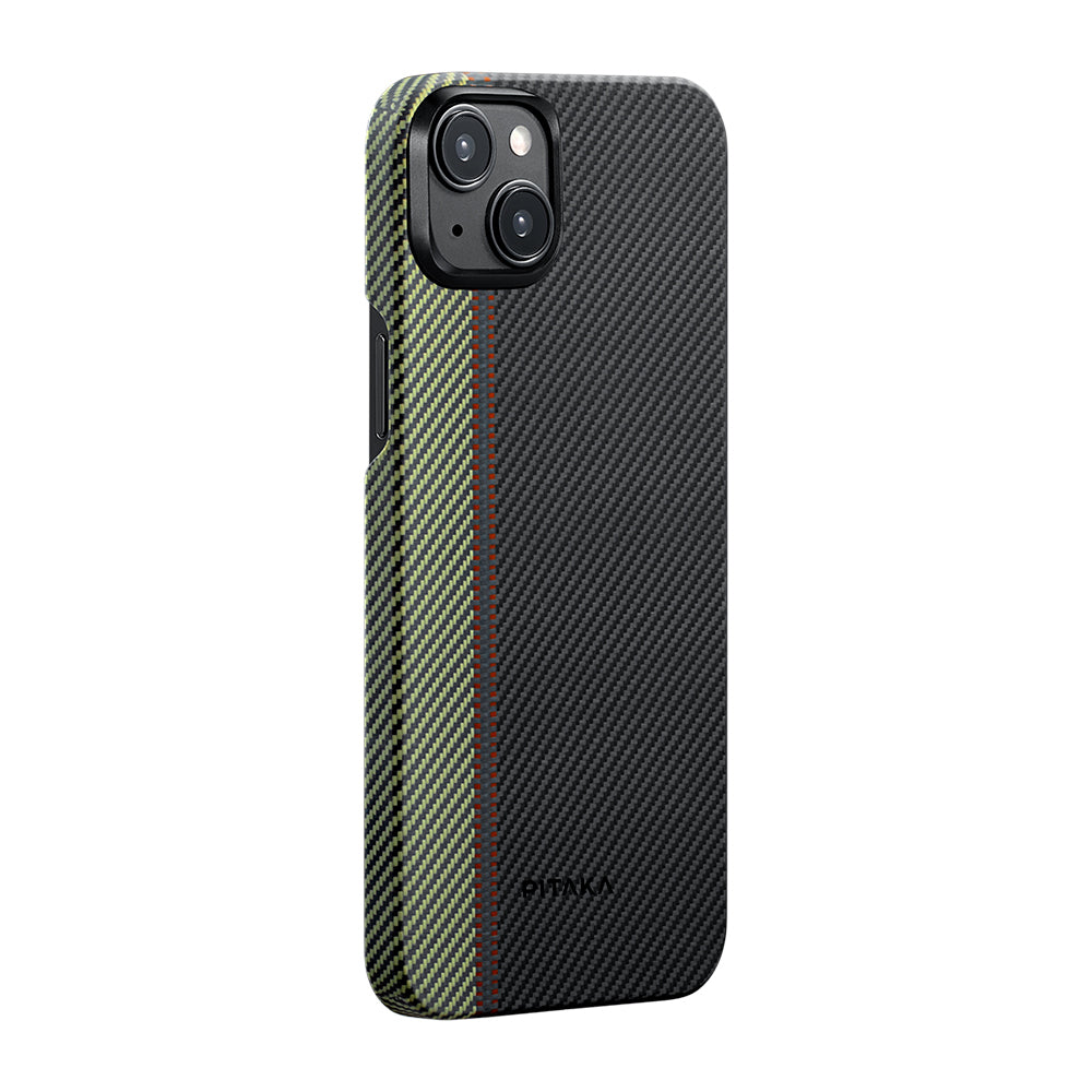 Apple iPhone 15 Plus Kılıf M-safe Şarj Özellikli 600D Aramid Fiber Pitaka Tactile Woven Orchestra Serisi Overture Kapak