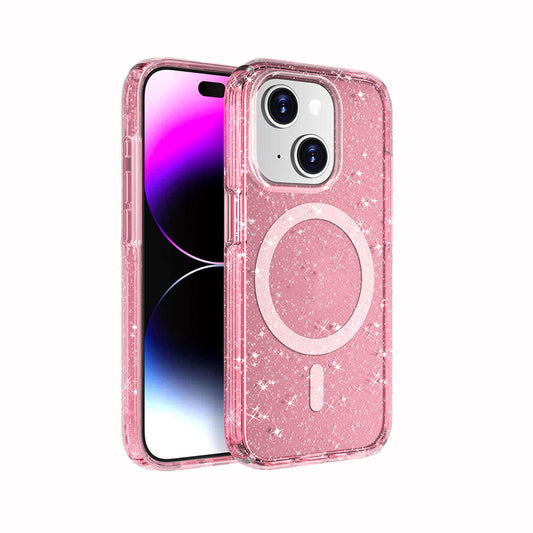 Apple iPhone 15 Plus Kılıf M-safe Şarj Özellikli Parlayan Simli Saydam Renkli Zore Allstar Kapak