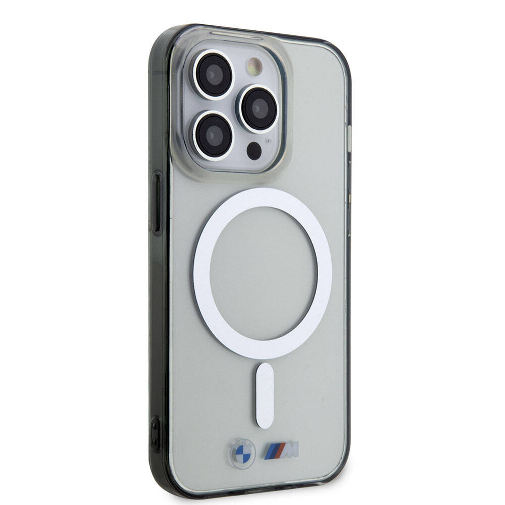 Apple iPhone 15 Pro Kılıf BMW M-safe Şarj Özellikli Transparan Silver Ring Orjinal Lisanslı Kapak