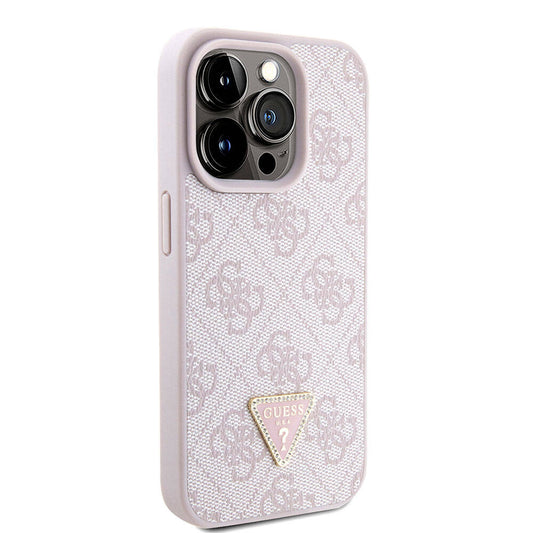Apple iPhone 15 Pro Kılıf Guess Orjinal Lisanslı PU Deri Askılı Taşlı Üçgen Logo 4G Desenli Strass Crossbody Kapak