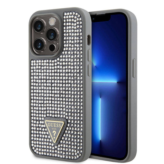Apple iPhone 15 Pro Kılıf Guess Orjinal Lisanslı Taşlı Arka Yüzey Üçgen Logolu Kapak