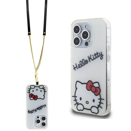 Apple iPhone 15 Pro Kılıf Hello Kitty Orjinal Lisanslı Askılı Yazı ve İkonik Logolu Daydreaming Kapak