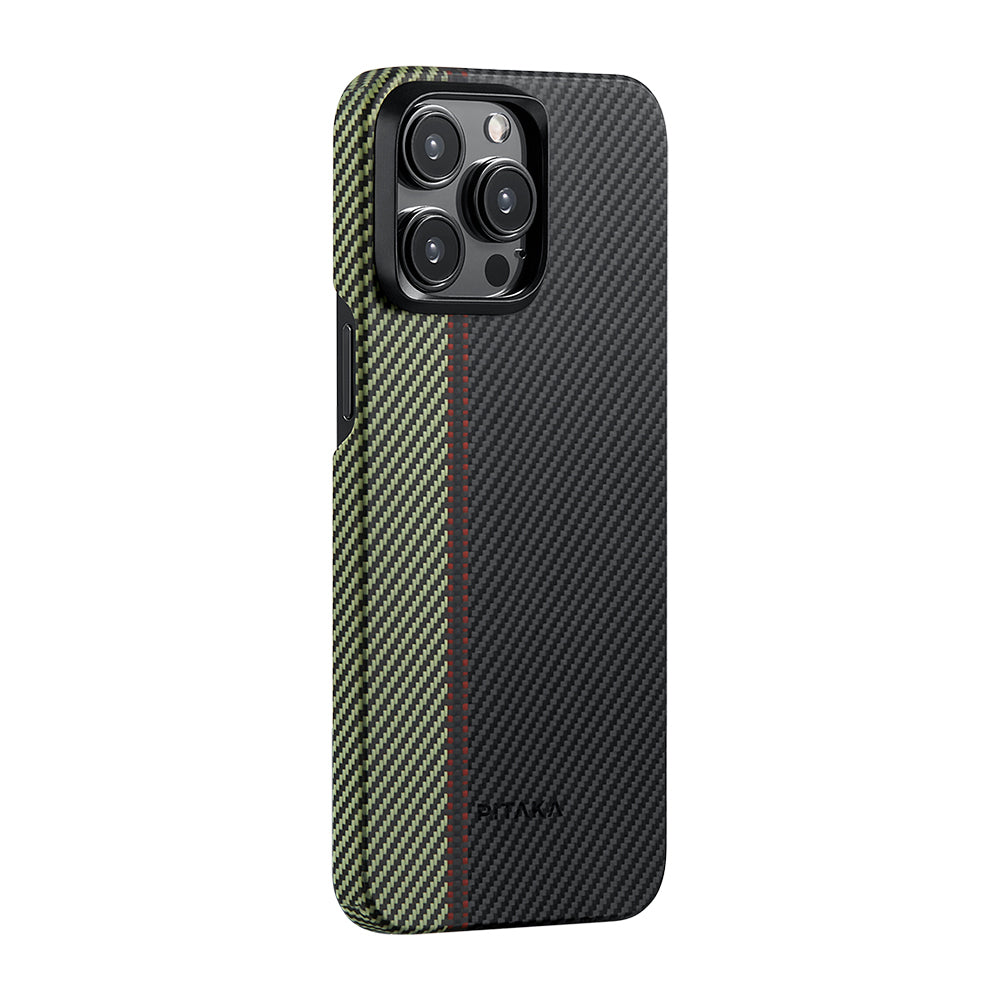Apple iPhone 15 Pro Kılıf M-safe Şarj Özellikli 600D Aramid Fiber Pitaka Tactile Woven Orchestra Serisi Overture Kapak