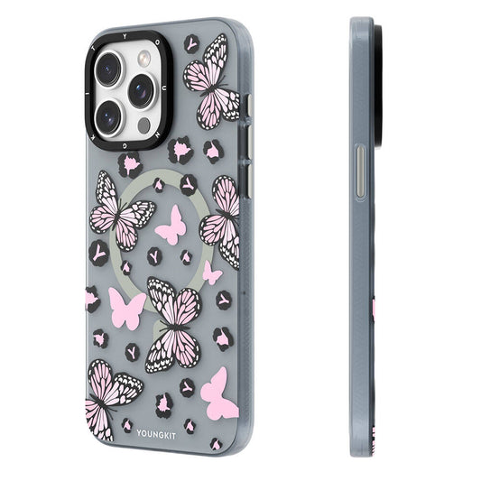 Apple iPhone 15 Pro Kılıf M-safe Şarj Özellikli Kelebek Desenli Youngkit Shadow Dance Serisi Kapak