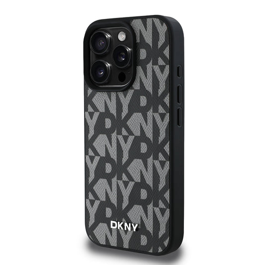 Apple iPhone 15 Pro Max Kılıf DKNY Orjinal Lisanslı M-safe Şarj Özellikli 3D Yazılı Grid Pattern Kapak