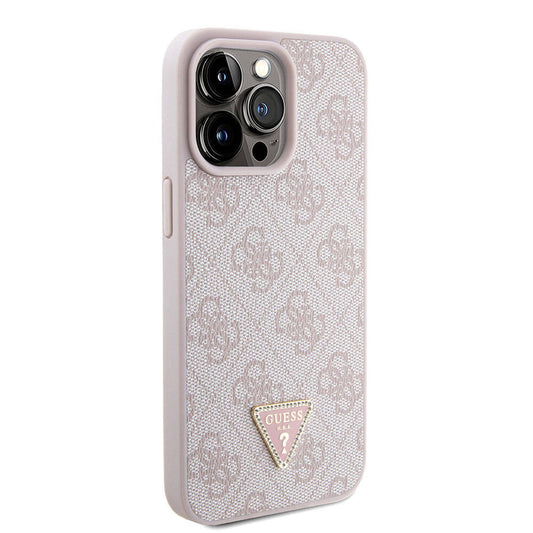 Apple iPhone 15 Pro Max Kılıf Guess Orjinal Lisanslı PU Deri Askılı Taşlı Üçgen Logo 4G Desenli Strass Crossbody Kapak
