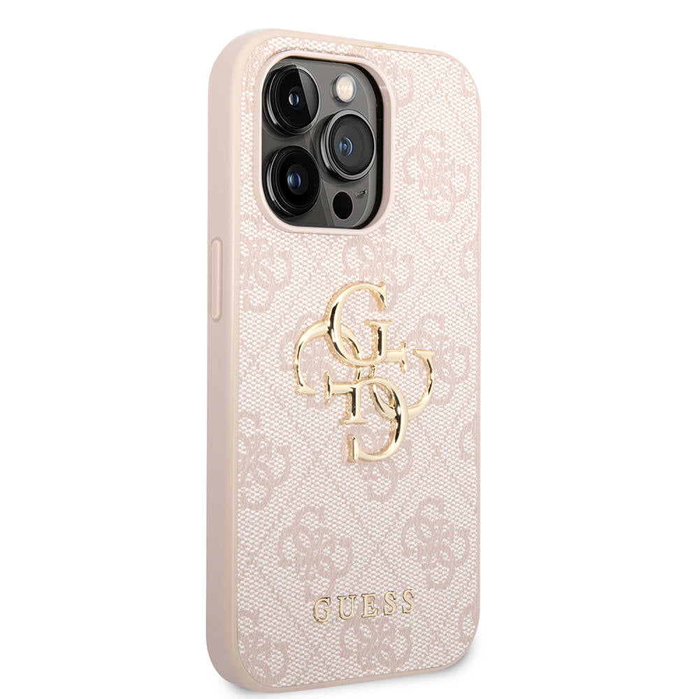 Apple iPhone 15 Pro Max Kılıf Guess Orjinal Lisanslı PU Deri Yazı ve 4G Metal Logolu Desenli Kapak