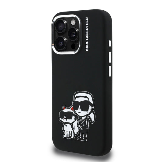 Apple iPhone 15 Pro Max Kılıf Karl Lagerfeld Orjinal Lisanslı Karl & Choupette Sketch Logo Sililkon Kapak