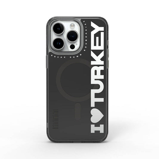 Apple iPhone 15 Pro Max Kılıf M-safe Şarj Özellikli I Love Turkey Yazı Desenli Wiwu Turkey E Serisi Kapak