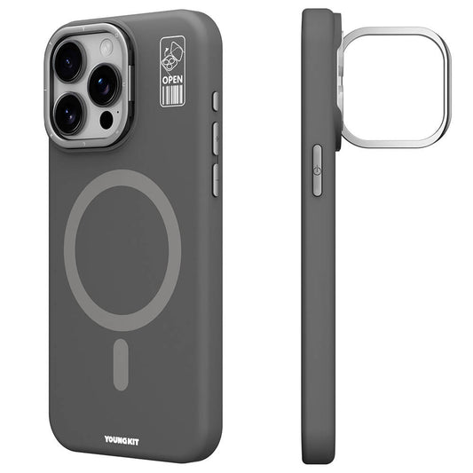 Apple iPhone 15 Pro Max Kılıf M-safe Şarj Özellikli Kamera Standlı Youngkit Bitty Cream Kapak