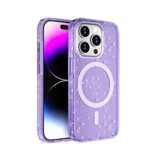 Apple iPhone 15 Pro Max Kılıf M-safe Şarj Özellikli Parlayan Simli Saydam Renkli Zore Allstar Kapak