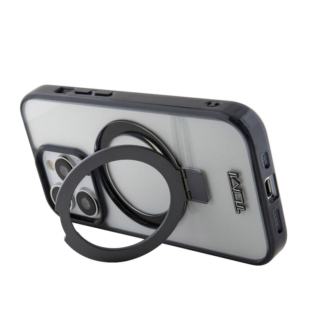 Apple iPhone 15 Pro Max Kılıf TUMI Orjinal Lisanslı M-safe Şarj Özellikli Metal Logolu Ring Standlı Silikon Kapak