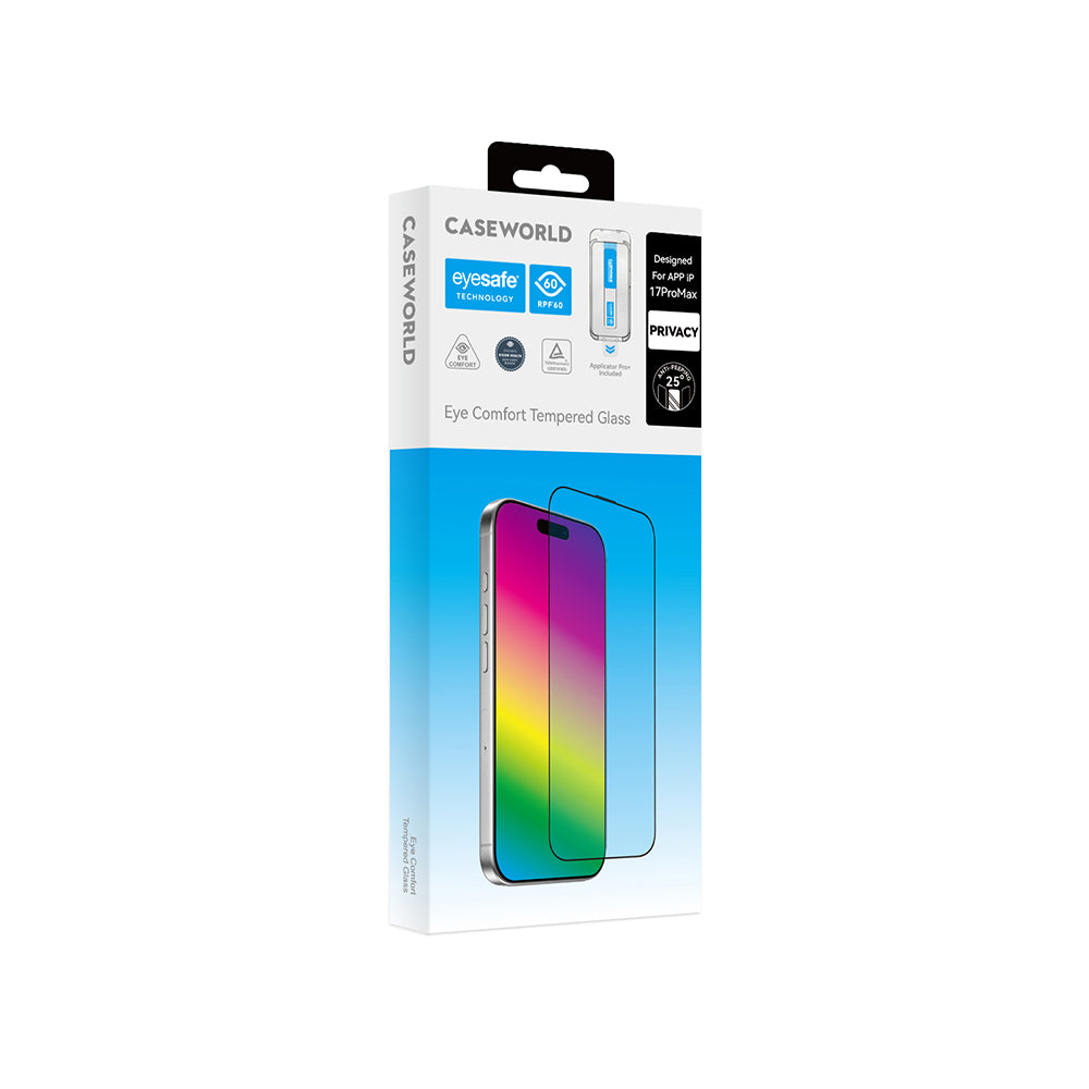 Apple iPhone 16 CaseWorld Applicator Serisi 2.5D Eyesafe Mavi Işık Teknolojili 0.33mm Privacy Temperli Cam Ekran Koruyucu + Uygulama Aparatı