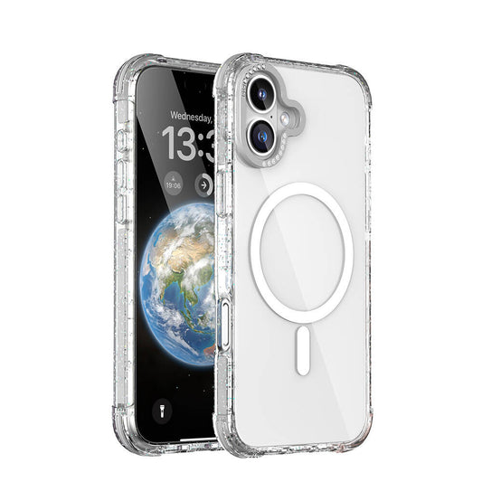 Apple iPhone 16 Kılıf M-safe Şarj Özellikli Taşlı ve Simli Tasarım Mutural Blink Kapak