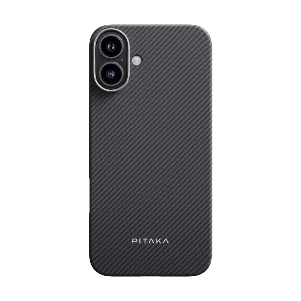 Apple iPhone 16 Plus Kılıf M-safe Şarj Özellikli 600D Aramid Fiber Pitaka Ultra-Slim Classic Serisi Black-Grey Twill Kapak