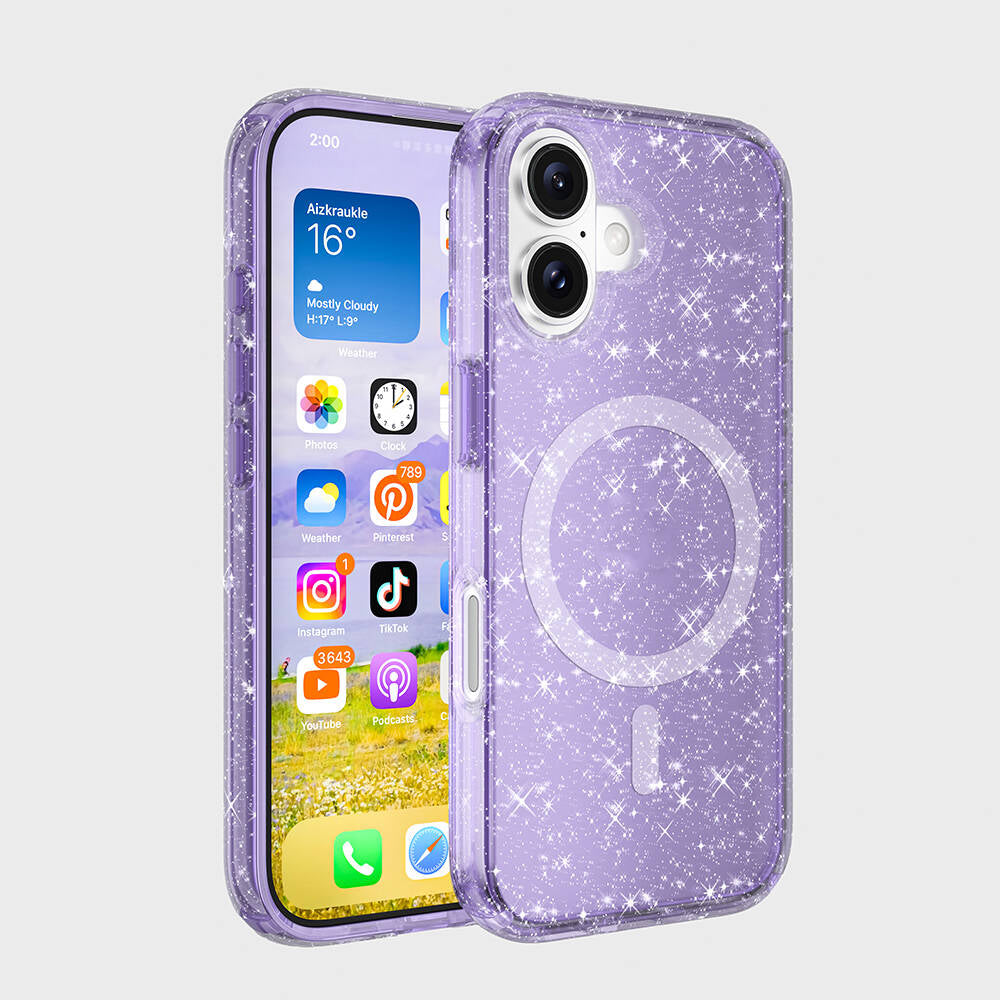 Apple iPhone 16 Plus Kılıf M-safe Şarj Özellikli Parlayan Simli Saydam Renkli Zore Allstar Kapak