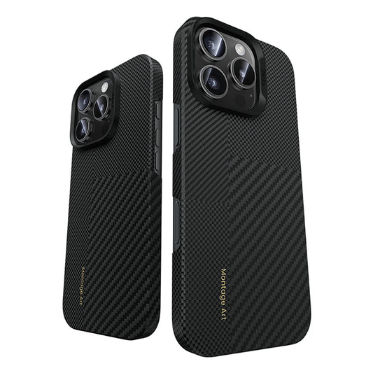 Apple iPhone 16 Pro Kılıf M-safe Şarj Özellikli Karbon Fiber Metal Kamera Çerçeveli Benks Montage ArmorAir Kevlar Kapak