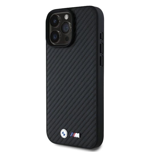 Apple iPhone 16 Pro Max Kılıf BMW Orjinal Lisanslı Karbon Fiber Tasarımlı ve Metal Logolu PU Deri Kapak