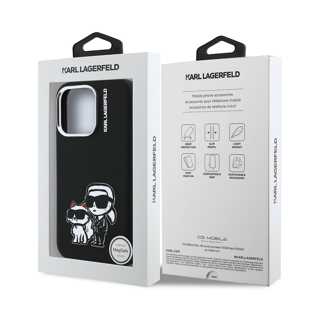 Apple iPhone 16 Pro Max Kılıf Karl Lagerfeld Orjinal Lisanslı Karl & Choupette Sketch Logo Sililkon Kapak