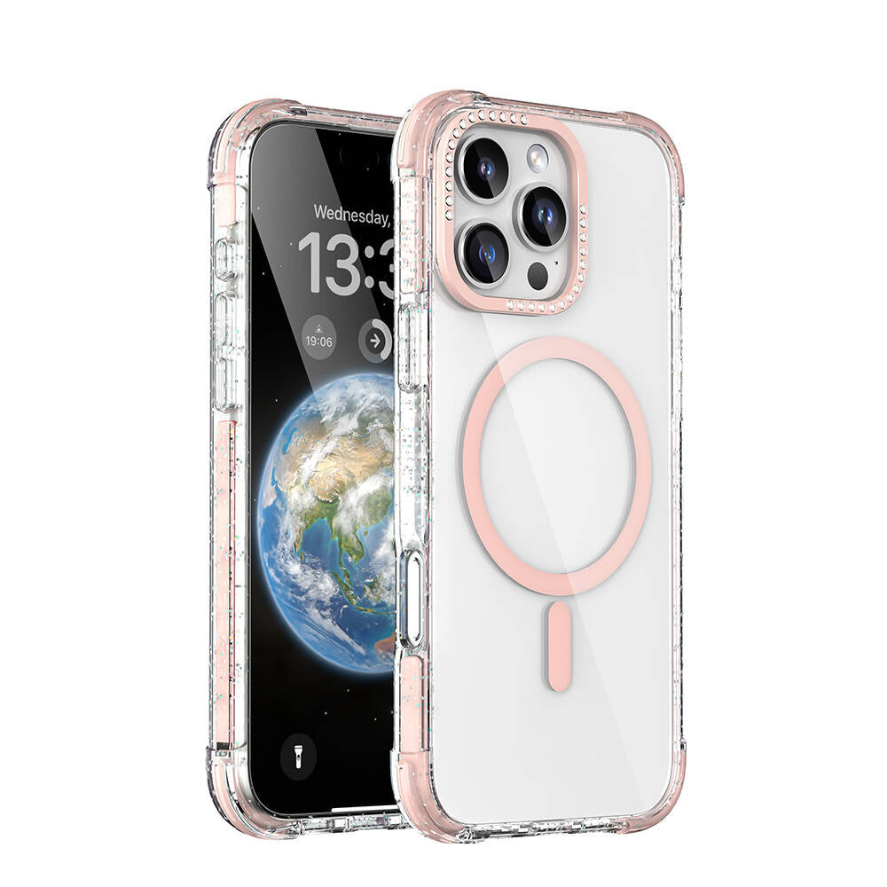 Apple iPhone 16 Pro Max Kılıf M-safe Şarj Özellikli Taşlı ve Simli Tasarım Mutural Blink Kapak