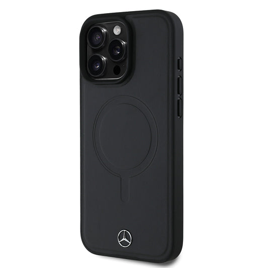 Apple iPhone 16 Pro Max Kılıf Mercedes Benz Orjinal Lisanslı M-safe Şarj Özellikli Metal Yıldız Logolu Sade Pürüzsüz Deri Kapak