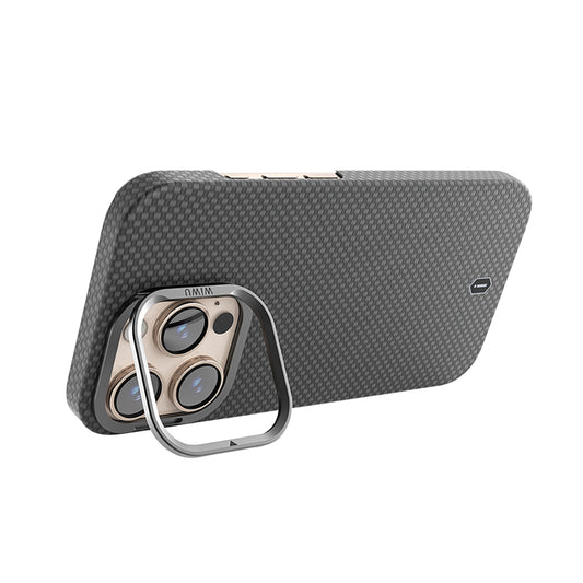Apple iPhone 16 Pro Max Kılıf Wiwu DCC-208 M-safe Şarj Özellikli Kamera Standlı Aramid Fiber Tasarım Kapak
