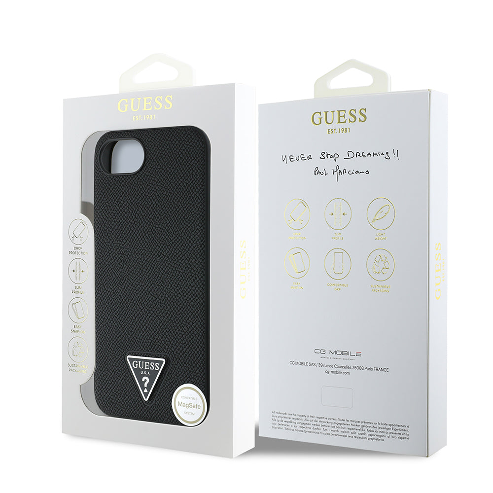 Apple iPhone 16E Kılıf Guess Orjinal Lisanslı M-safe Şarj Özellikli Grained Triangle Kapak