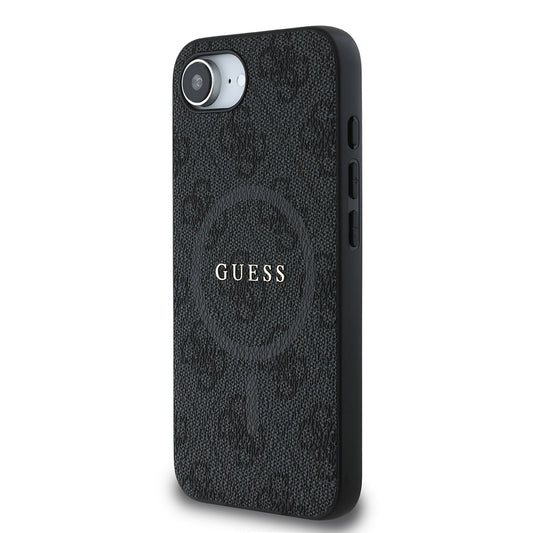 Apple iPhone 16E Kılıf Guess Orjinal Lisanslı M-safe Şarj Özellikli PU Halkalı 4G Desenli Yazı Logolu Kapak